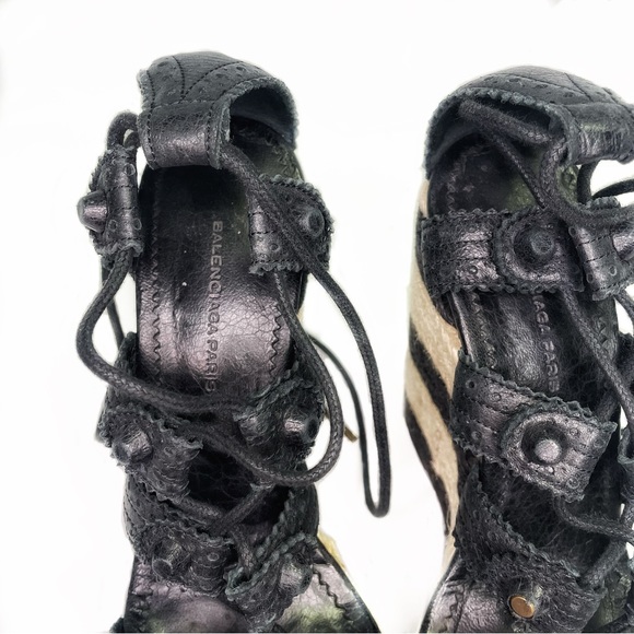 Balenciaga Brogue Espadrille Lace Up Platform Wedge Sandals Size 38 - Picture 4 of 4